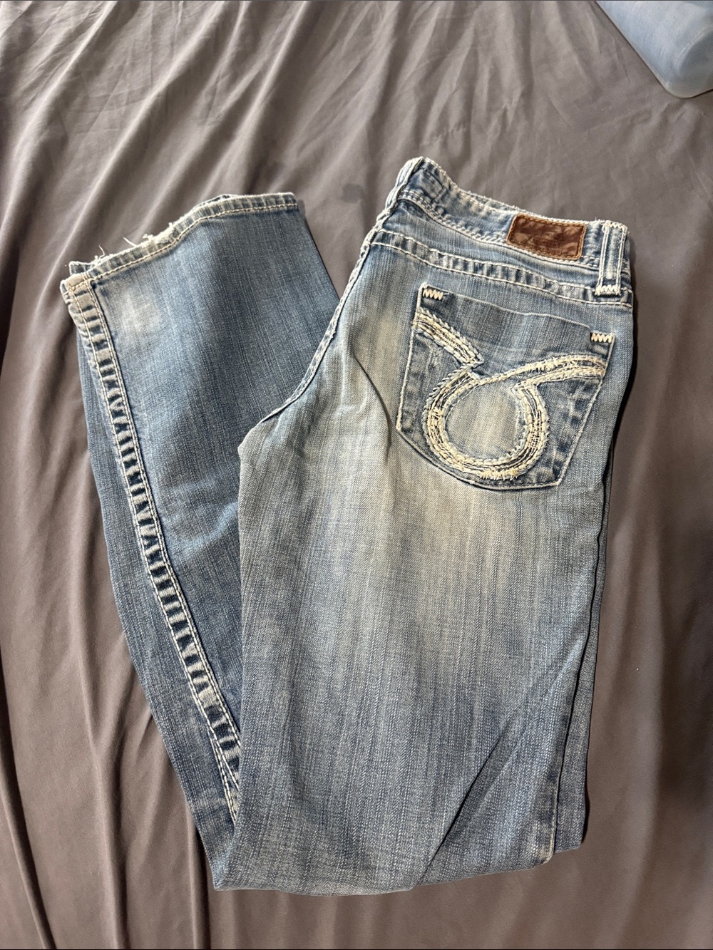 Big Star Faded Light Blue Straight Leg Jeans with Embroidered Pocket